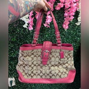 Coach Pink and Tan Shoulder Bag